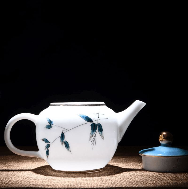 whiteporcelainbluebamboohand paintedteapot 2