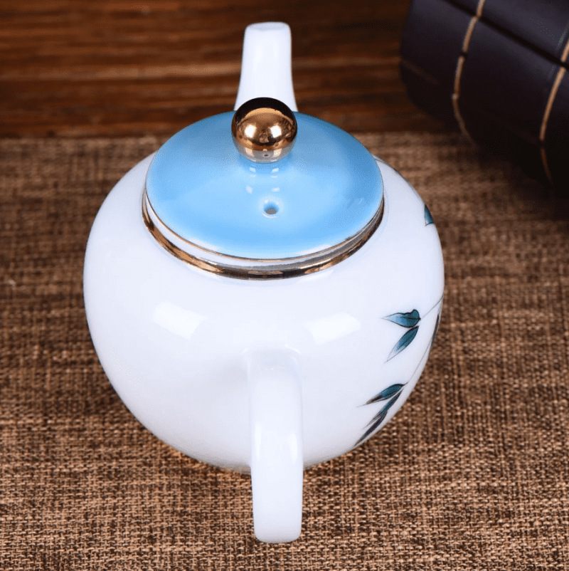 whiteporcelainbluebamboohand paintedteapot 4