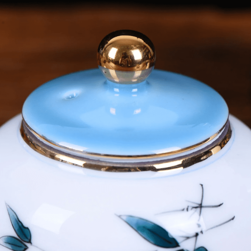 whiteporcelainbluebamboohand paintedteapot 5